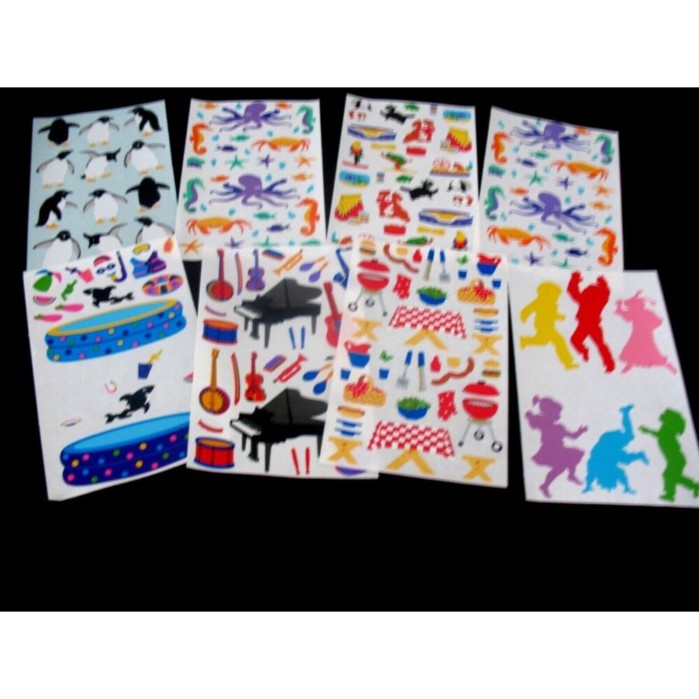 Lot Stickers, 16 block Picnic, Dance, Starfish, Penguins, Music, Pets, Pool